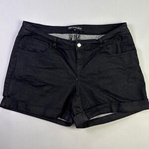 Miss Demeanor Plus Size 14 Black Denim Cuffed Shorts Mid Rise Stretch Dark Wash